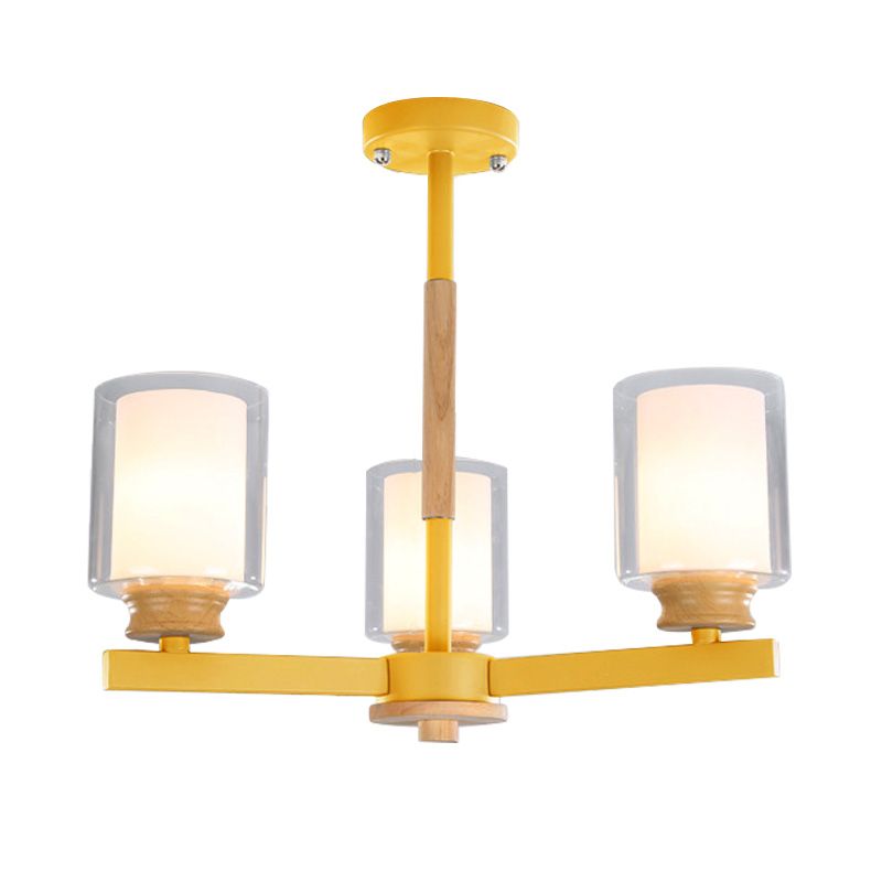 Makkaronzylinder Kronleuchter Anhänger Leicht Milchglas 3/5/6 Lichter hängende Decke Licht in Rosa/Gelb/Grün für Wohnzimmer