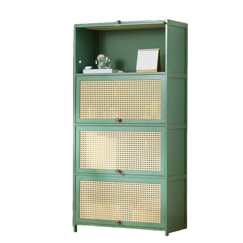 13" Wide Steel 3/4/5 - Door Accent Cabinet,  With Rattan, Green