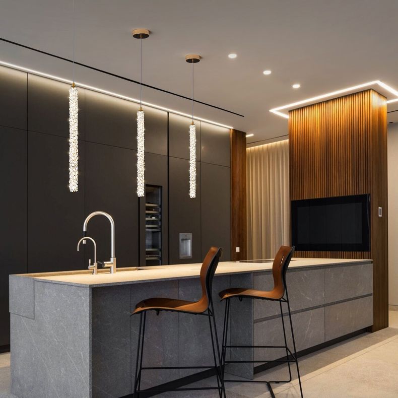 Simplicità Pendulum lineare Luce ottagonale Crystal Crystal LED soggiorno Luce in ottone