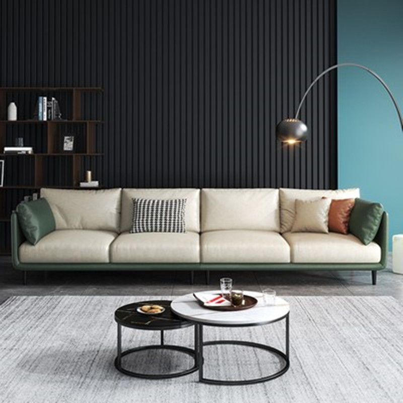 Modern Style Square Armrest Sponge Cushions Fill The Green and White/orange and White Sofa