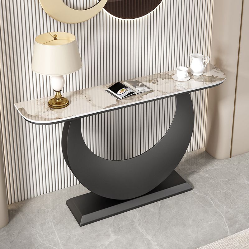 Stone Half Moon Accent Table 1-shelf 11.81" Wide Console Table for Hall