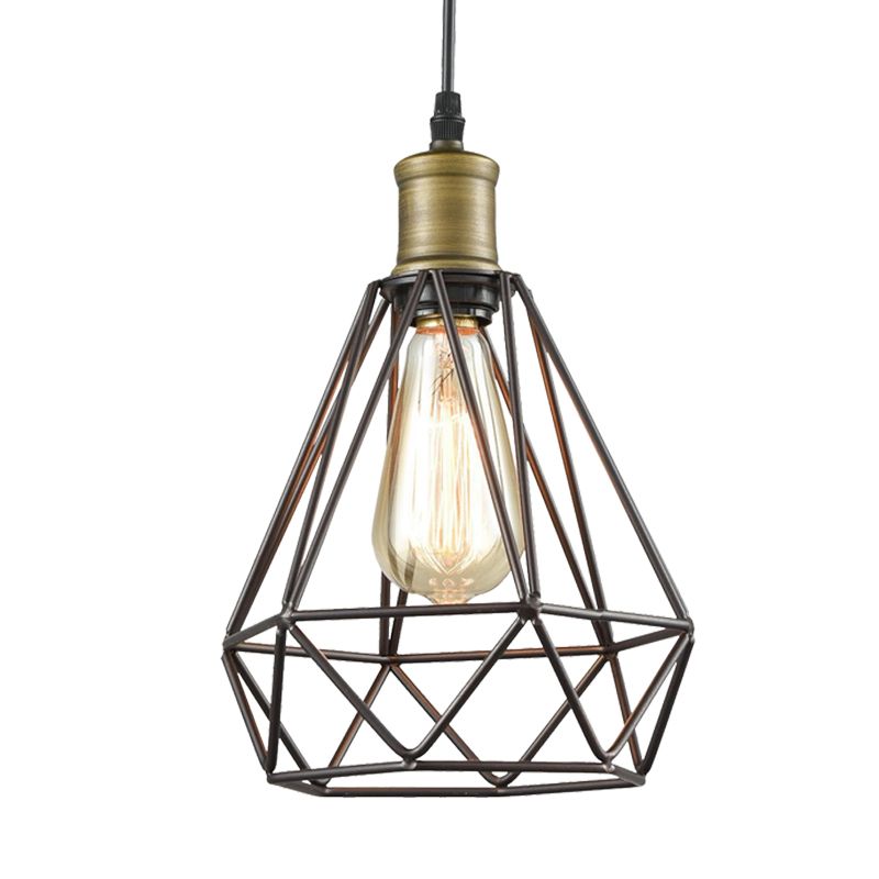 Retro Diamond Cage Pendelleuchte 1 Glühbirnenhängelampe in Messing/antikes Messing für Wohnzimmer