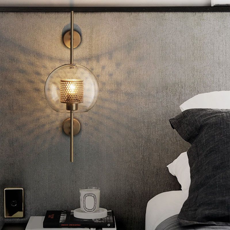 1 Licht industrielle klare Glaswandleuchte Goldwandlampe für Schlafzimmer
