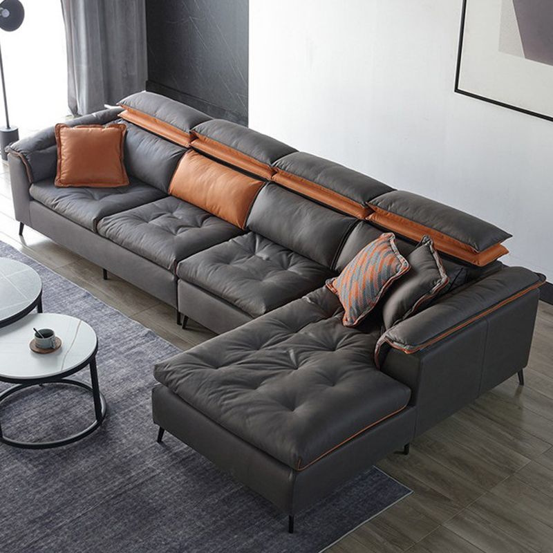 Modern Tufted Sofa & Chaise Stain Resistant Sectional .41.33 Inch in Dark Grey