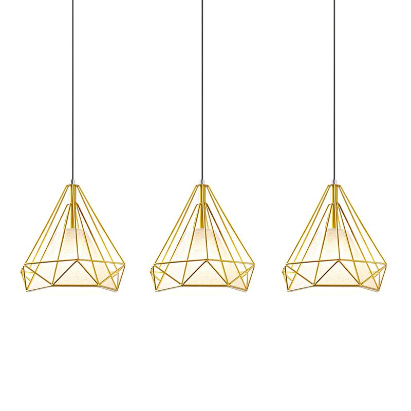 Cage métallique + ombre en tissu 3-Light Island Light Nordic Style Simplicité Lampe suspendue avec 39,3 "Fil réglable