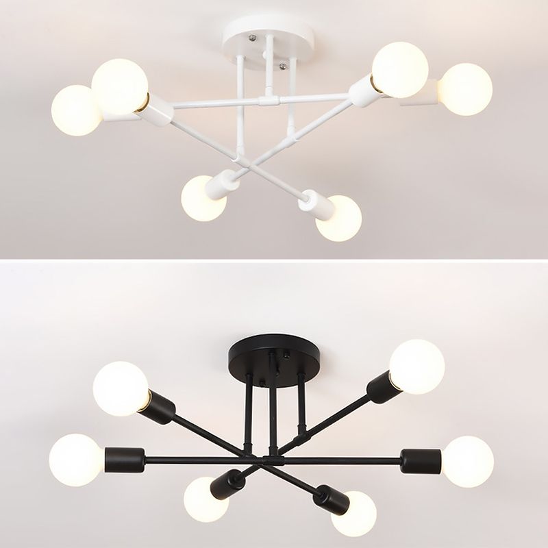 Nordic Style Dining Room Lighting Fixture Simplicity Open Bulb Crossed Lines Metal Ceiling Light