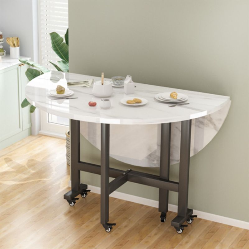 Modern White Round Wooden Easy Folding Dining Table with Leaf