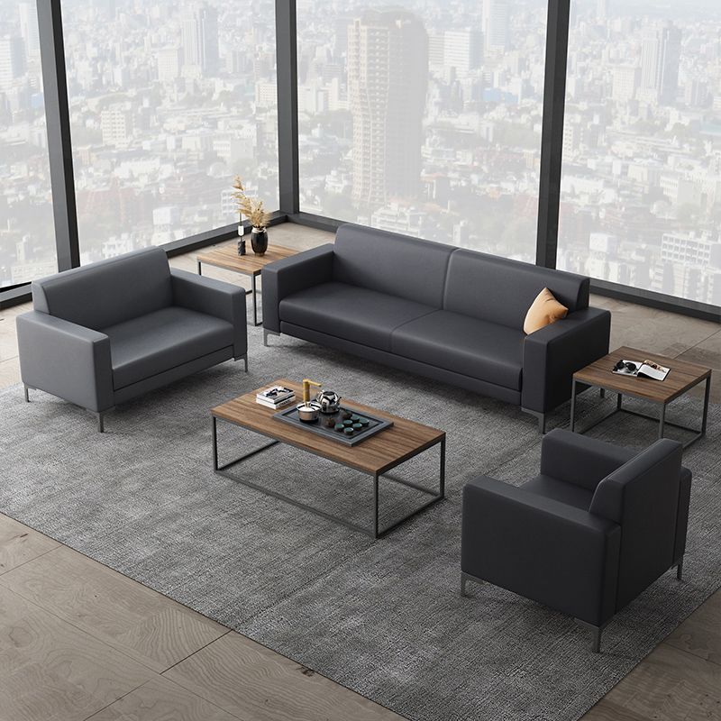 Black Square Arm Sofa Contemporary Standard Sofa for Living Room, 27.55" W