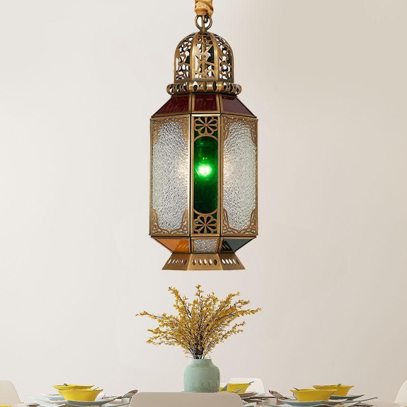 1 Head Lantern Pendant Lamp Tradition Brass Metal Hanging Ceiling Light for Dining Room