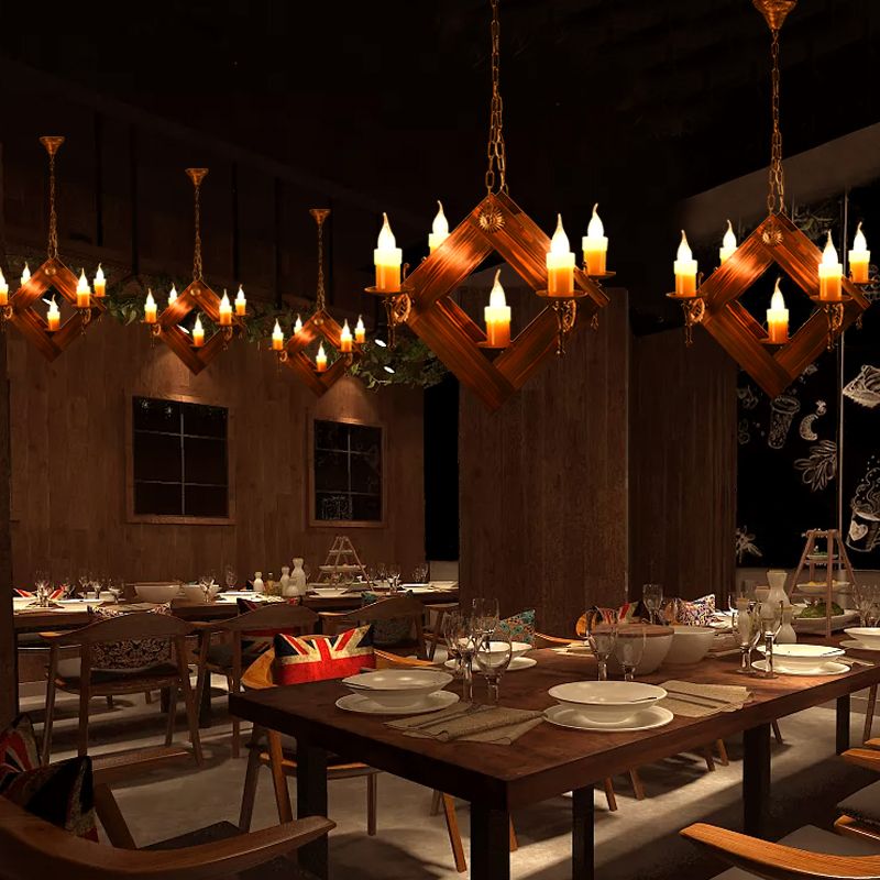 Brown 5/7 Lights Hanging Ceiling Light Industrial Wood Candelabra Chandelier Light Fixture