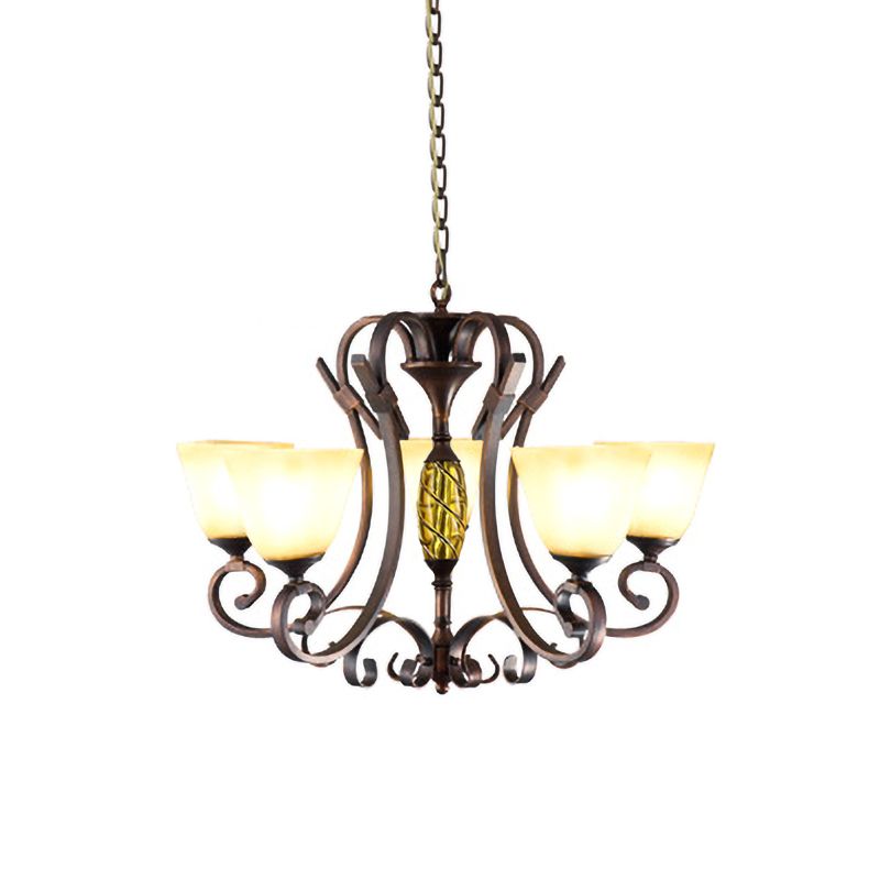 Piramide woonkamer kroonluchter verlichting antiek beige glas 6/8 koppen bruine ophanging licht