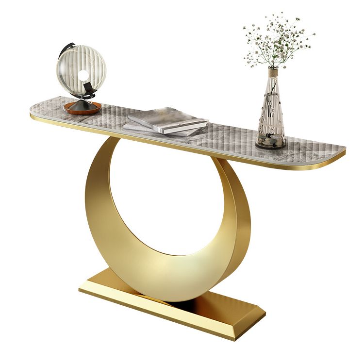 Glam Stone Console Accent Table Half Moon Console Sofa Table for Hall