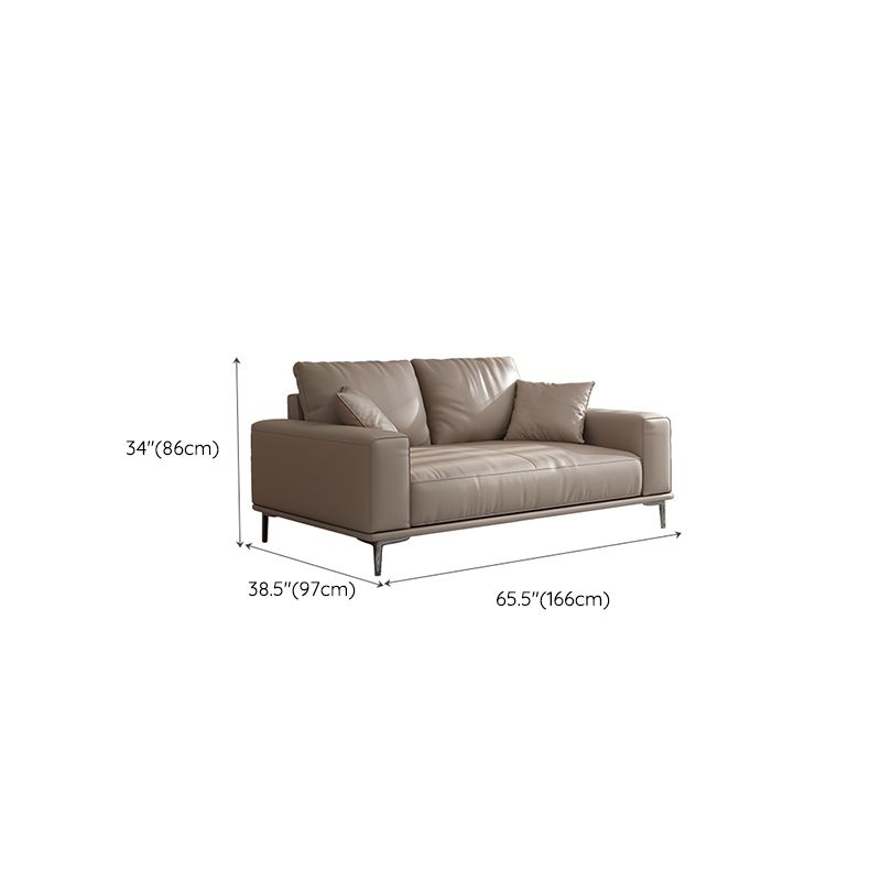 Mid Century Modern Genuine Leather White Pillows Square Arm Living Room Seating