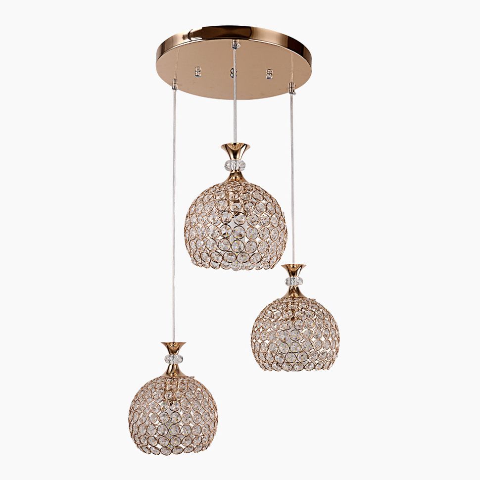 3-Light Dining Room Hanging Light Minimalist Pendant Lighting with Dome Crystal Shade