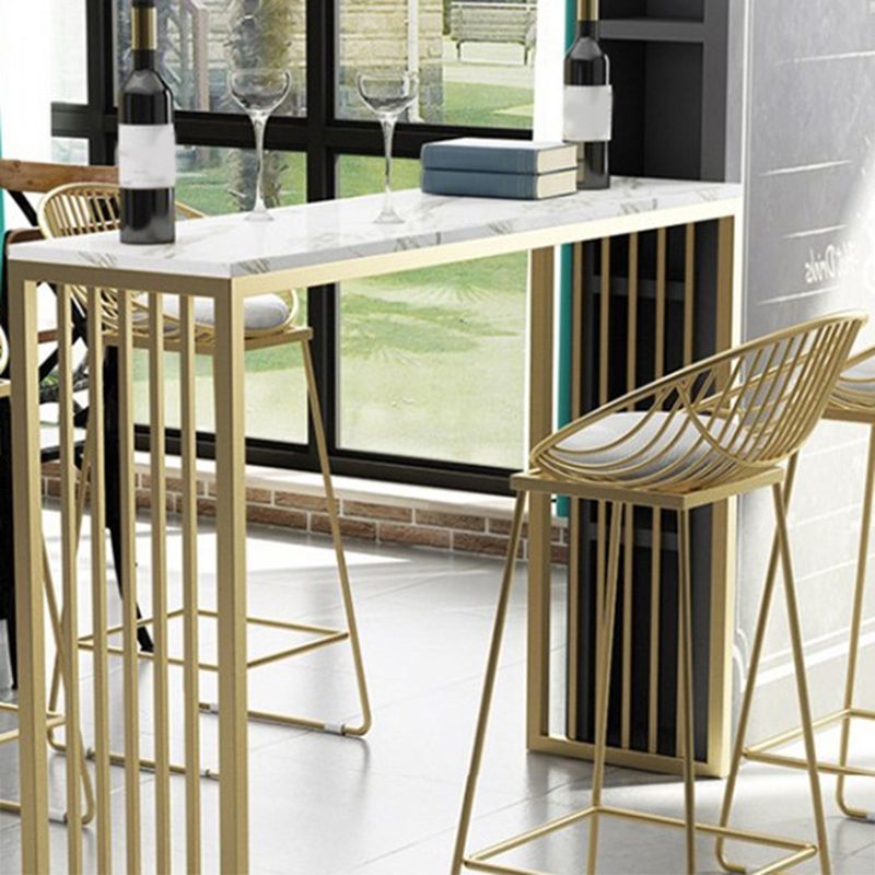 Glam Bar Height Table Faux Marble Top Bistro Bar Table with Double Pedestal Base