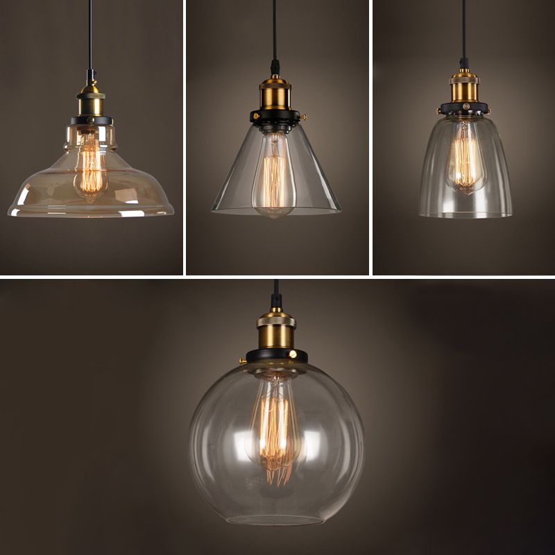 Luci a sospensione sospesa Vintage Style Industrial Style1 Pendanti leggeri con tonalità di vetro per camera da letto
