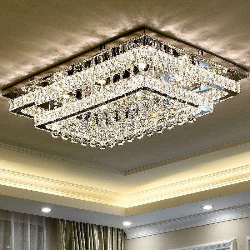Rectangle Shaped LED Flush Mount Light Simplicity Crystal Stainless-Steel Flush Mount Ceiling Light