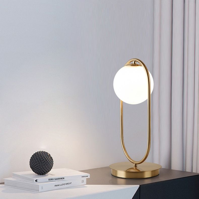 Minimalist Round Table Lighting Opal Glass 1 Bulb Living Room Table Lamp in Gold