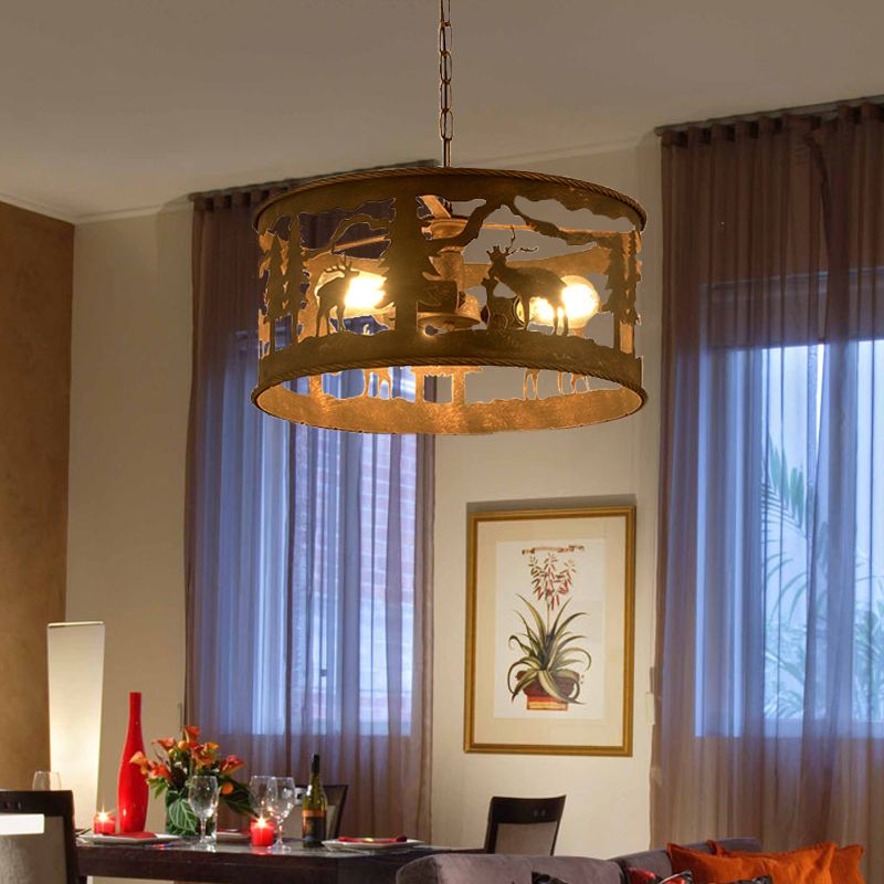 3 lumières lustre à tambour éclairage