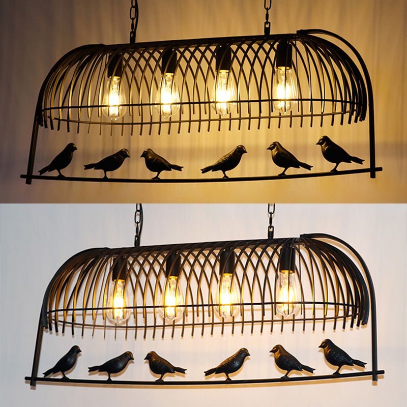 Black Wire Cage Island Chandelier Lights Iron Antique Style Island Light Fixtures