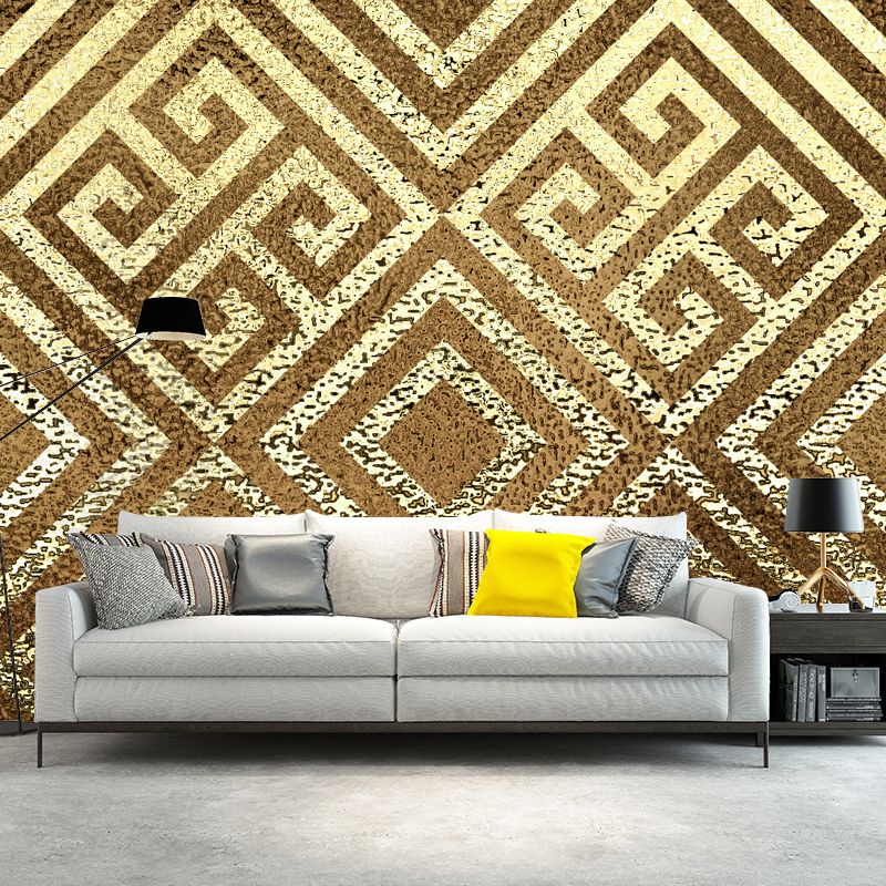 Symmetric Foil Mural Decal Art Deco Non-Woven Cloth Wall Covering in Gold for Home