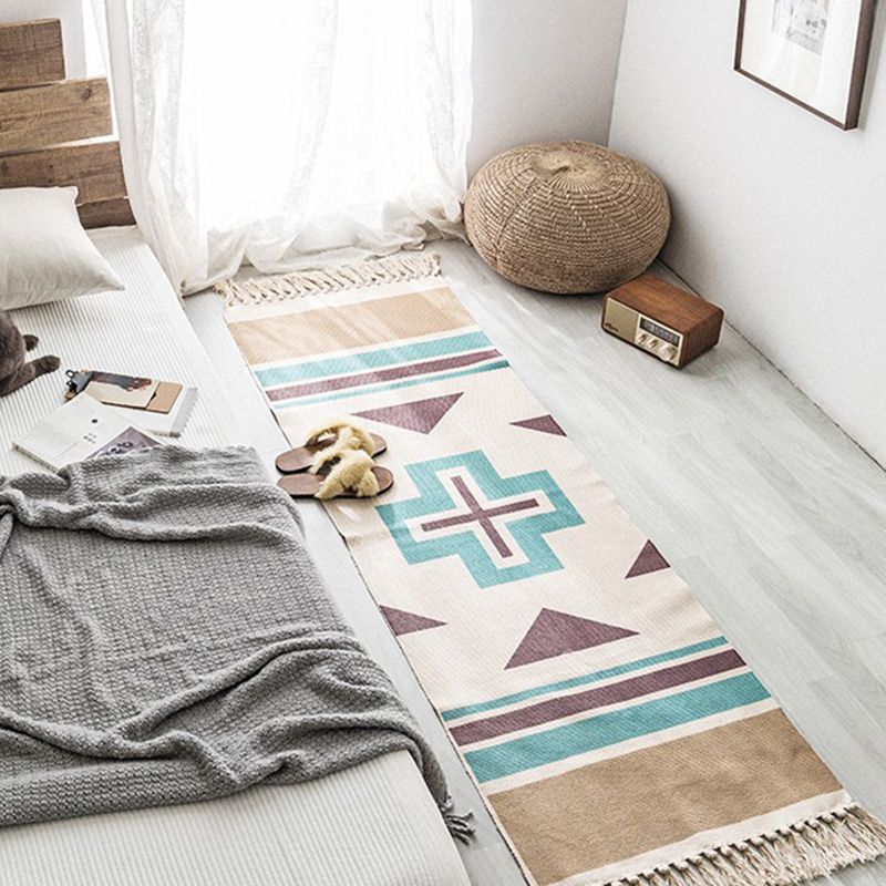 Vintage-Boho-Teppich mit mehrfarbigem Geo-Muster, maschinenwaschbarer, schmutzabweisender Teppich mit Fransen für den Raum
