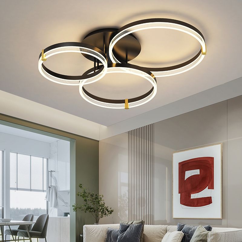 Luz de lámpara geométrica contemporánea de metal 3 iluminación de flushmount en negro