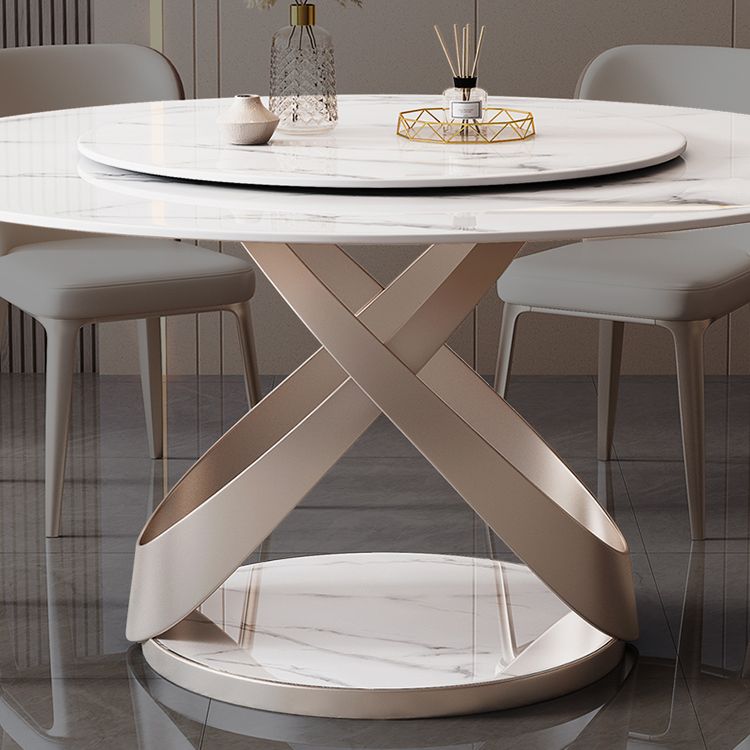 Round Pedestal Table Contemporary Style Stone Dining Site Table with Turntable