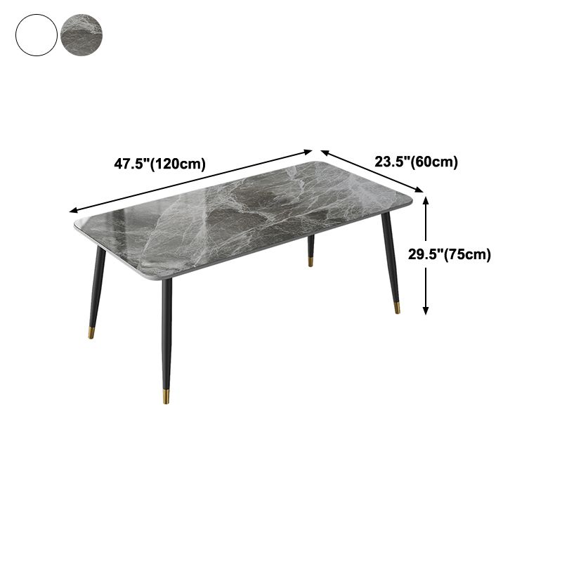 Contemporary Rectangle Stone Table for Restaurant Black Metal Pedestal Dining Table