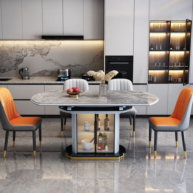 Glam Round Pedestal Dining Table Home Sintered Stone Drop-Leaf Table with Drawers
