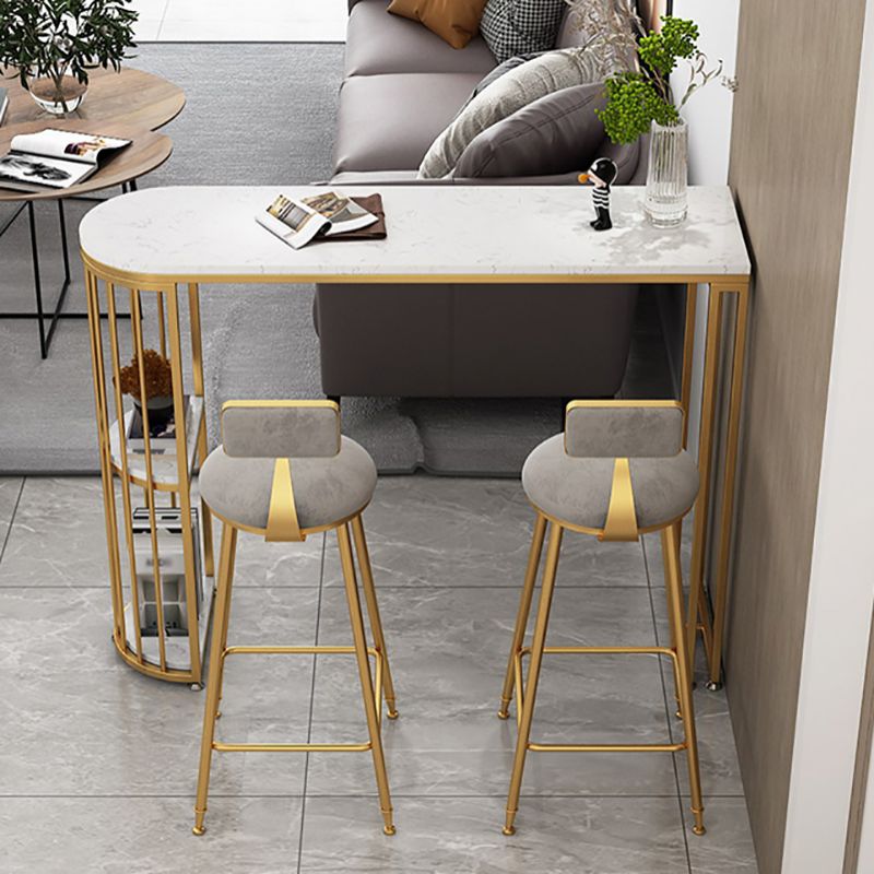 Glam Faux Marble Bistro Table Indoor Iron Double Pedestal Bar Dining Table with 2-Shelf