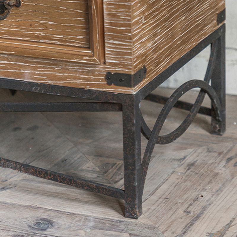 Mid-century Modern Wooden Rectangle Iron Legs Accent Cabinet with Drawer