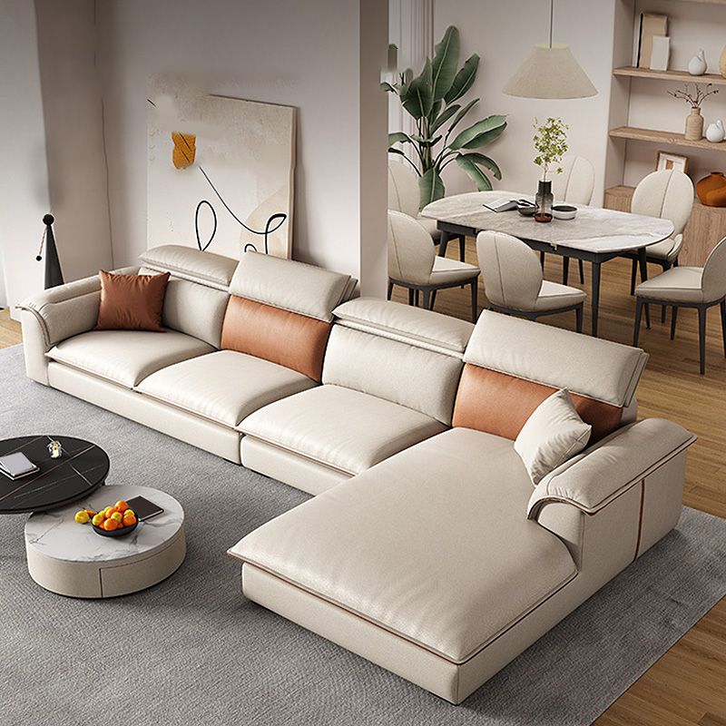 Beige Faux Leather Sectional Sofa Stain-Resistant Sofa for Living Room