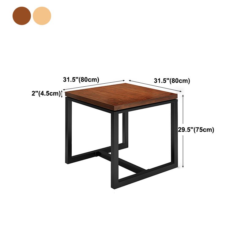 Solid Wood Top Dining Table Industrial Square Black Iron Trestle Base Table