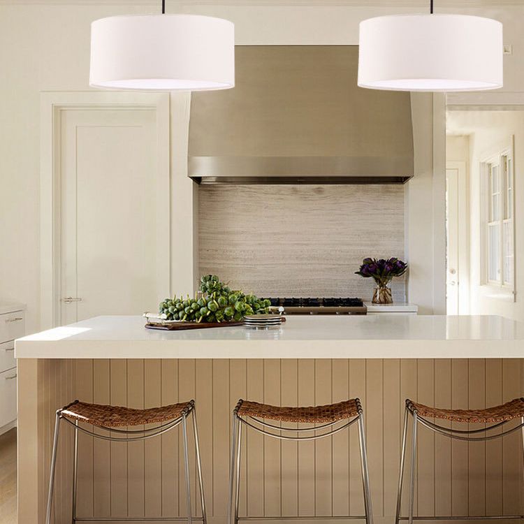 Lampada sospesa in tessuto in tessuto tamburo Modern Minimalist 1 Luce a sospensione Luce per camera da letto