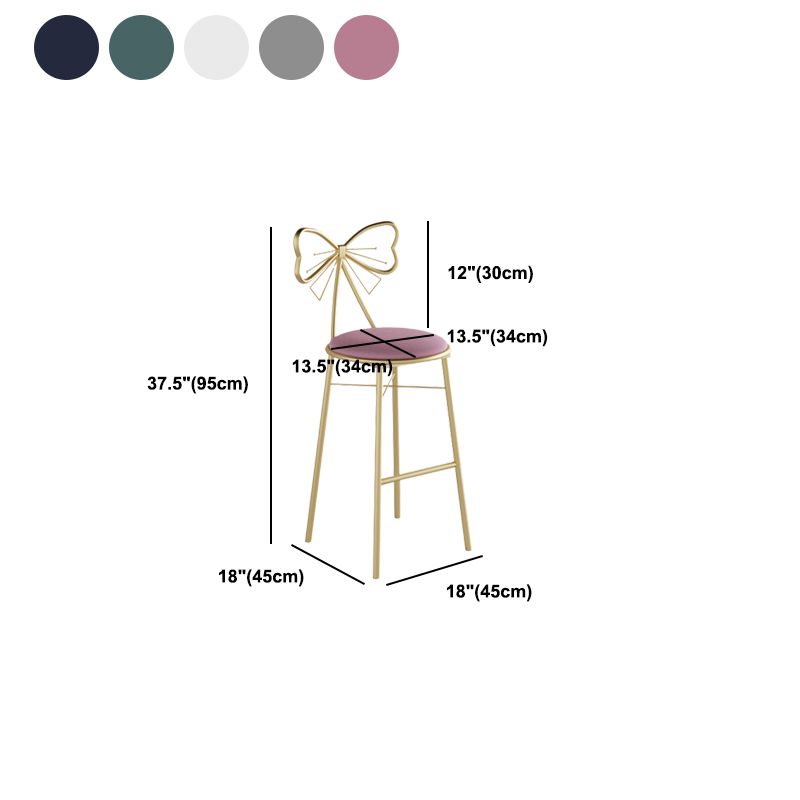 Glam Armless Backrest Counter Stool Iron Cashier Bar Stool with Cushion and Pedal