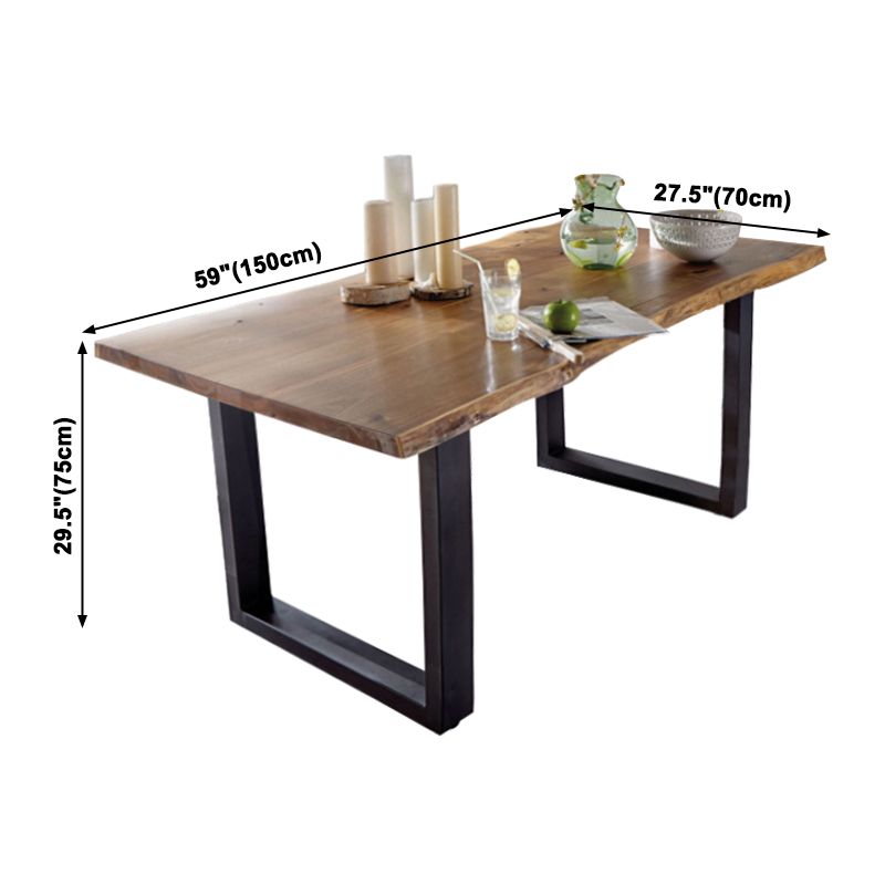 Metal Industrial Rectangle Dining Table Solid Wood Top Table with Sled Base
