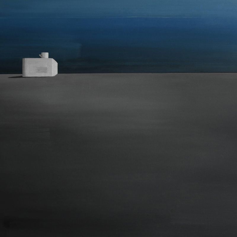 Minimalist Solitude Painting Murals Grey-Blue A Seat and A Cup Wall Art for Corridor