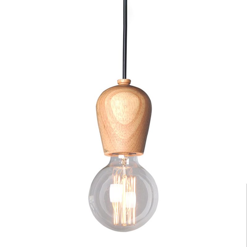 Lámpara de mini lámpara de madera de barril moderno de 1 linda lámpara de péndulo sin sombra sin sombra
