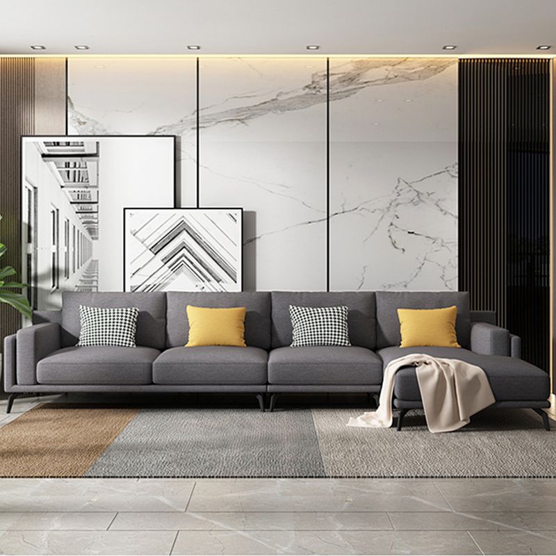 L-shape 4-seater Fabric Sectional Slipcovered Square Arm Sectional