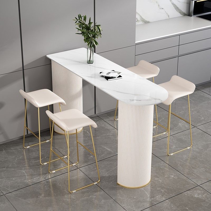 Faux Leather Bar Stool Modern Bar Height Armless Stool with Gold Base