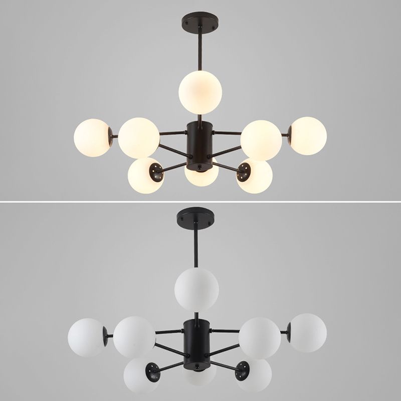 Lámpara de lámpara de vidrio de hierro forjado negro luces múltiples de estilo nórdico luz colgante para comedor