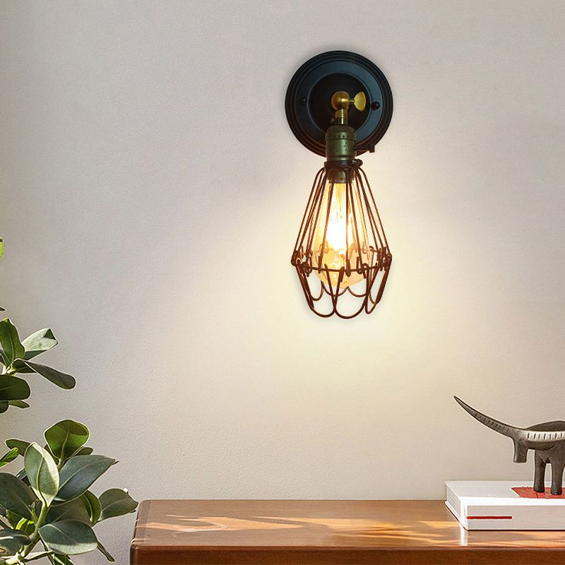 Black Wall Sconce Geometric Shape Wall Light with Metal Shade for Bedroom