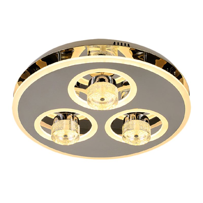 Circle Beveled Crystal Flushmount Nordic Bedroom LED Close to Ceiling Lighting Fixture in Nickel