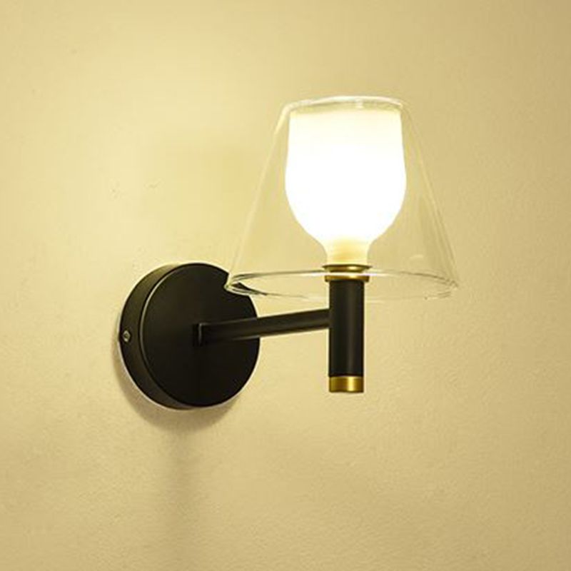 Glass Geometric Wall Light Modern 1-Light Wall Lights in Black