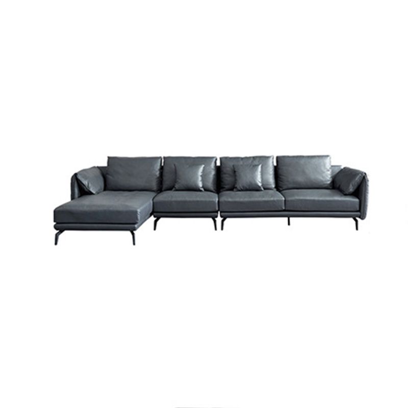 Contemporary Dark Grey Sofa with Bolster Pillows for Living Room