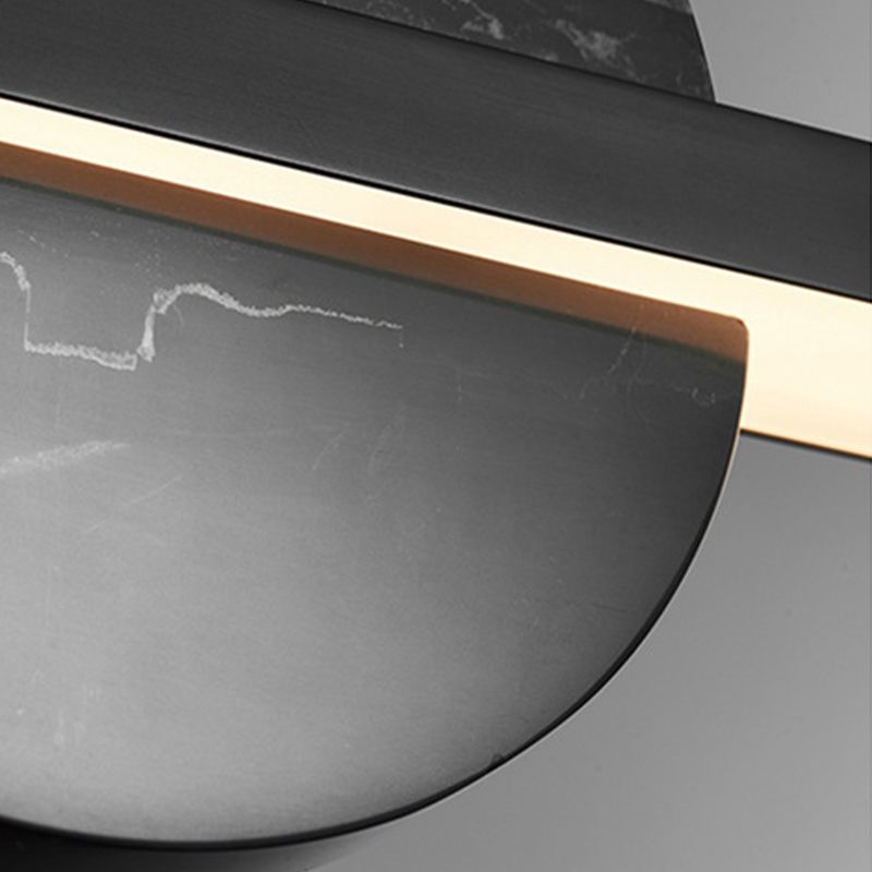 Linear LED Kitchen Island Fixture in Black / Gold Brass and Marble Ceiling Pendant