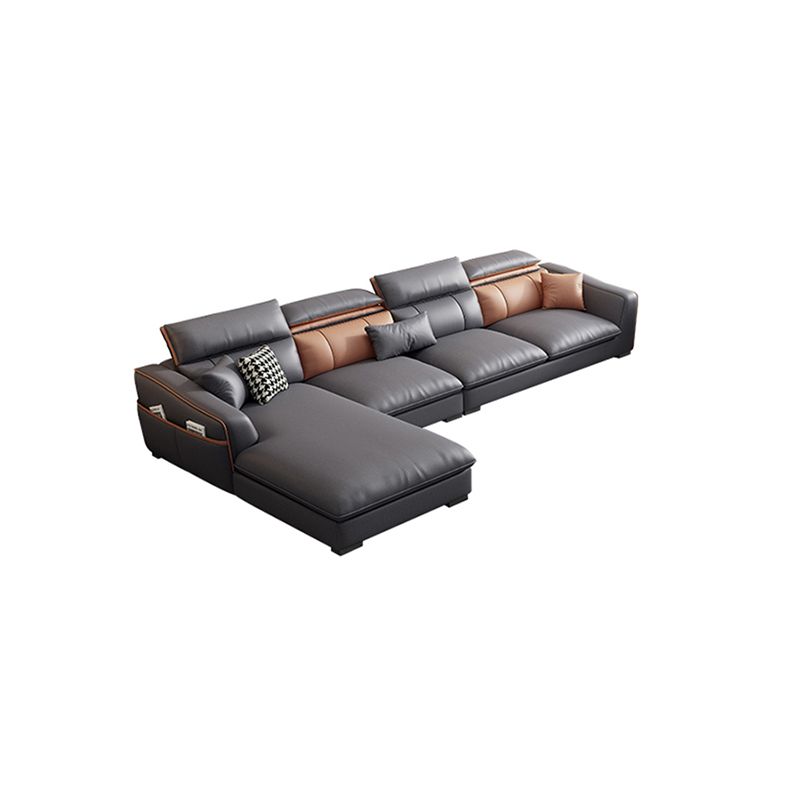 Contemporary Faux Leather Sectional with Storage Flared Arm for Living Room