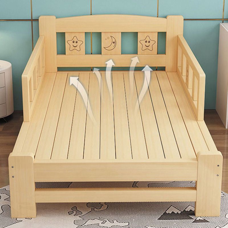 Natural Slat Bed Solid Wood Standard Bed with Detachable Guardrails