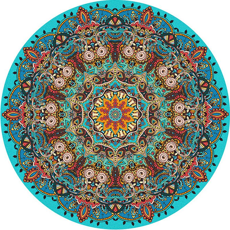 Multi-Colored Bedroom Area Rug Moroccan Mandala Print Rug Synthetics Non-Slip Backing Washable Stain Resistant Rug